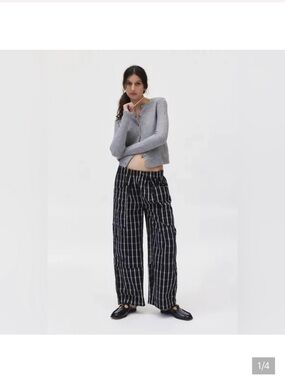 BDG Cotton Wide Leg Charlie Gingham Low Rise Patch Pockets Cargo Pants Large